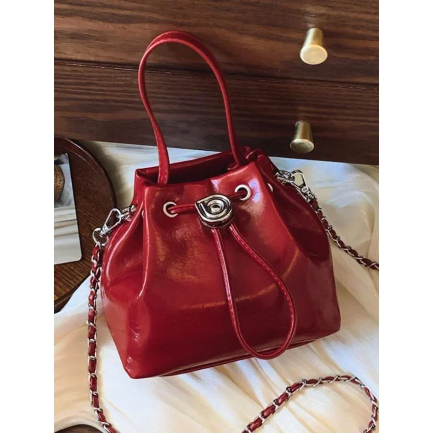 Fashion Pleated Bucket Bag Feminine New Korean Simple Shoulder Elegant Chain Party Bag
