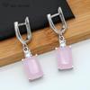 Fashion Pink Rectangle Cubic Zirconia Drop Earrings For Womenn Wedding Party Jewelry Rose Gold Color Eardrop