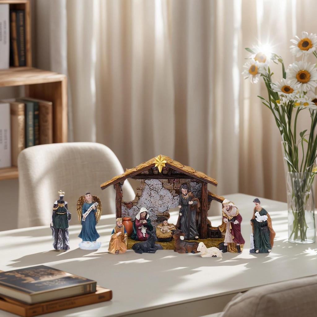 Nativity Figures Resin Manger Decoration Resin Christmas Manger Nativity Figurine Set For Bookshelf Home Dining Table Mantle