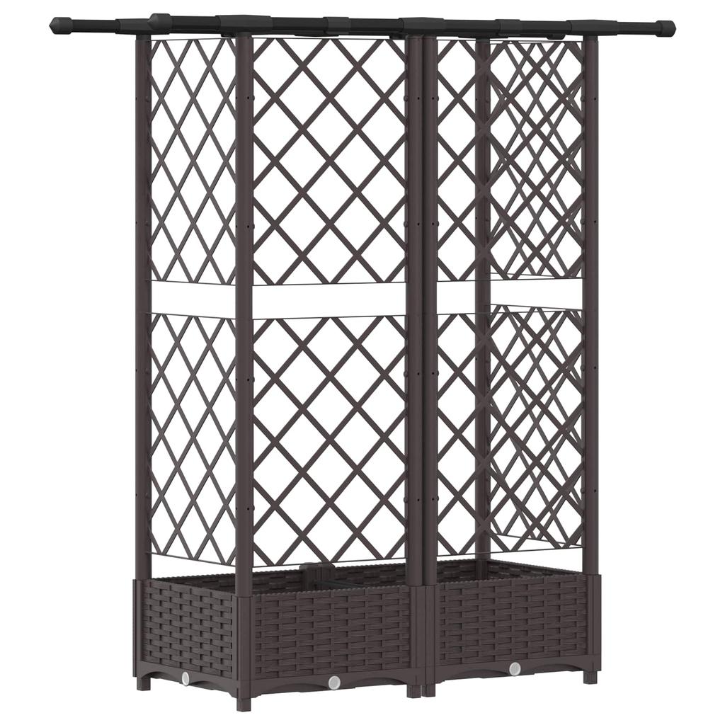 Elevated Planter with Trellis and Hanging Roof Brown 124 x 40 x 123 cm PP