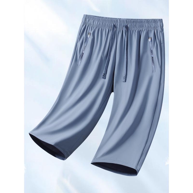Men's Quick-Dry Ice Silk 7-Point Summer Sports Pants - Loose, Lightweight, Plus Size Running Pants