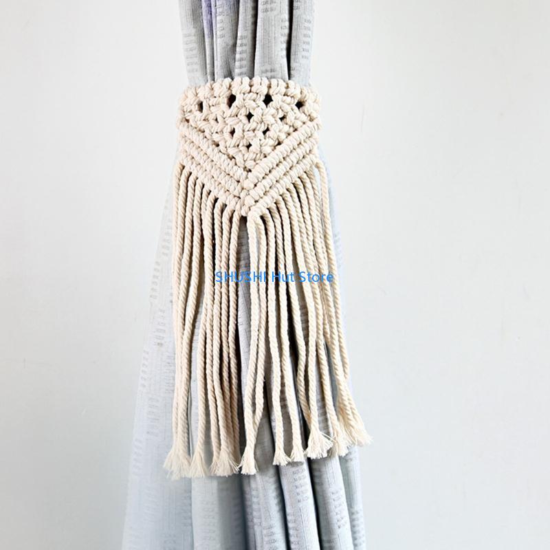 Macrame Curtain Tieback Hand-woven Cotton Tied Strap Rope Hanging Tassel Tying Bandage Curtain Accessories D57B