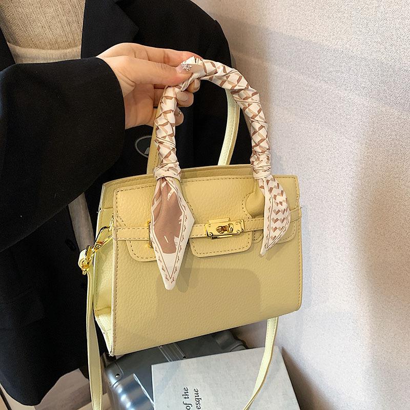 New high-end lychee pattern lock silk scarf portable shoulder women's bag