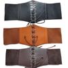 Women's Elastic Waistband Wide Leather Belt, Black, Versatile Fashion Lace-up Dress Accessory