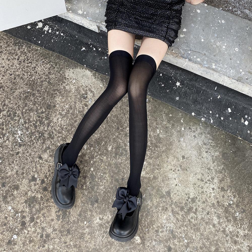 

JK Japanese-style cute long over-the-knee calf socks, anti-snagging, trendy black stockings, high-tube thin lace socks One-size-fits-all, simple чёрный