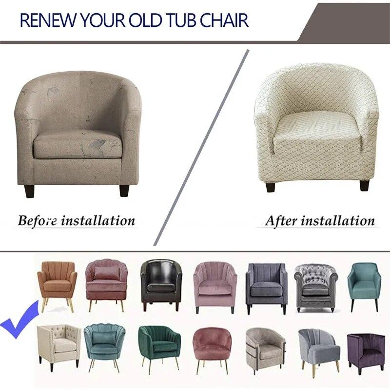 Club Chair Cover Stretch Tub Chair Slipcover Solid Color Sofa Cover Plaid Jacquard Couch Cover for Study Bar Counter Living Room