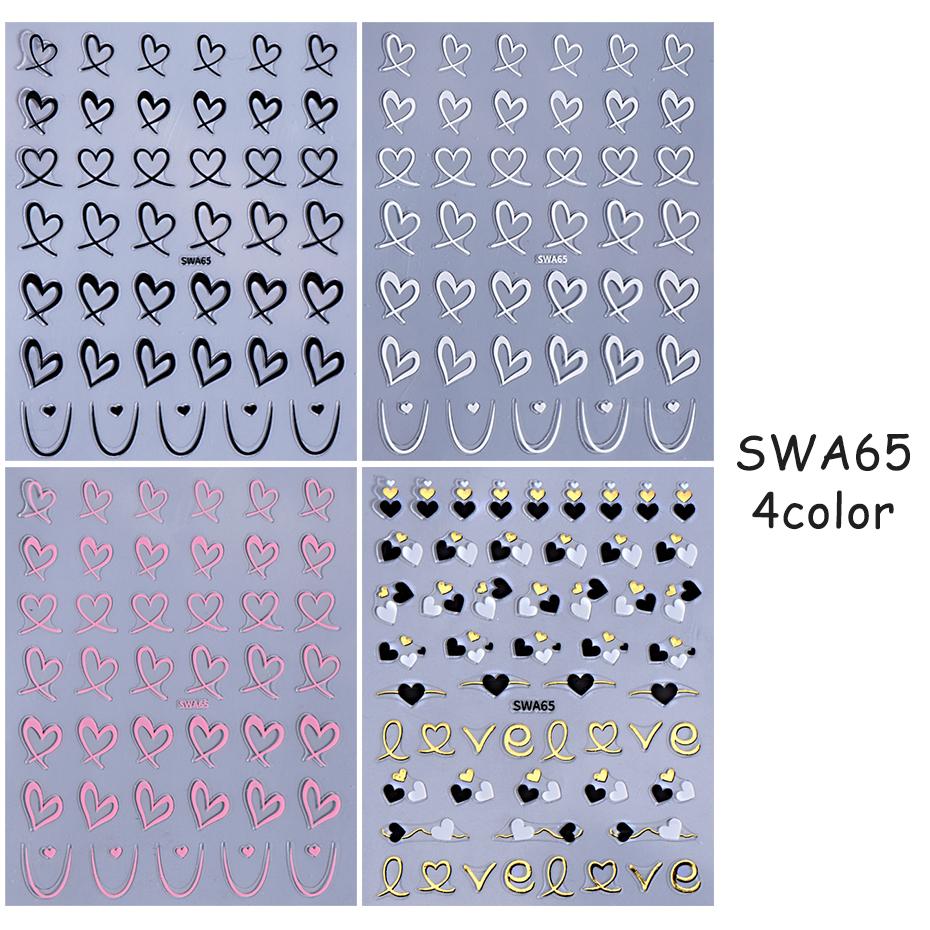 3/4pcs Black White Pink Love Nail Art Stickers 3D Lines Love Nail Decals DIY Adhesive Slider Valentine Manicure Decoration