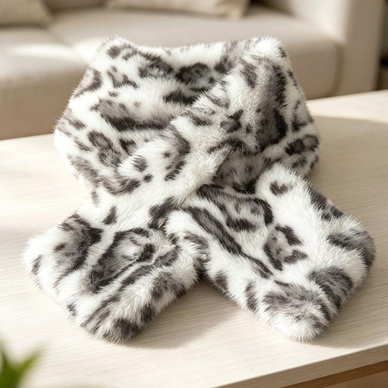 Faux Fur Leopard Print Scarf Ultra Soft Fluffy Great Warmth Perfect For Winter Outdoor Daily Wear