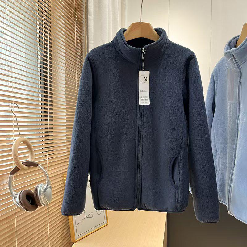 Unisex Retro Fleece Thickened Jacket with Stand Collar and Zipper - Autumn Winter Style