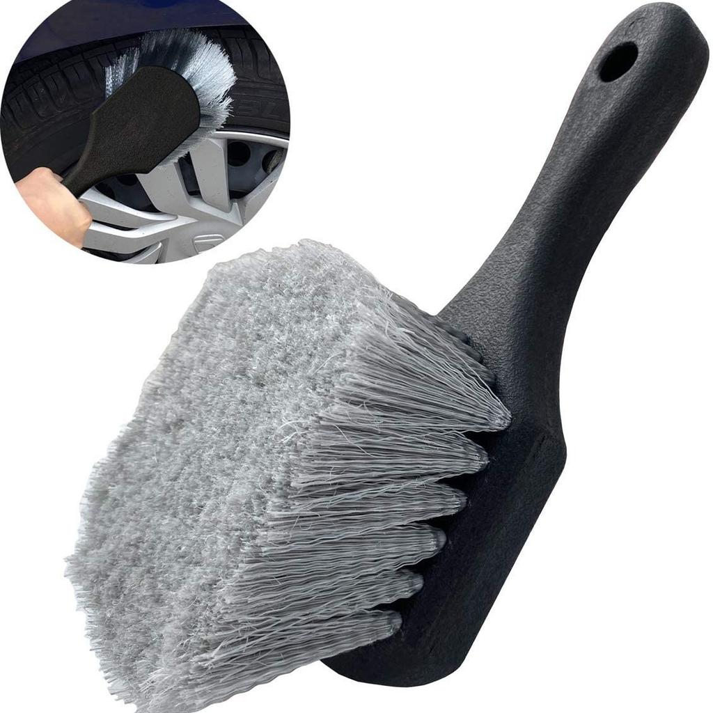 Wheel & Tire Brush for Car Rim, Short Handle Steel Wire Car Wash Brush, Cleans Tires & Releases Dirt and Road Grime