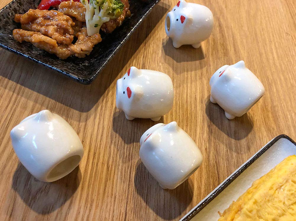 Yamakame Chopstick Mosquito Pig Set of 5 Gift Made in Chopstick Rest Kiyomizu-yaki Rests, Design, [Gift Present, Boxed] Japan,