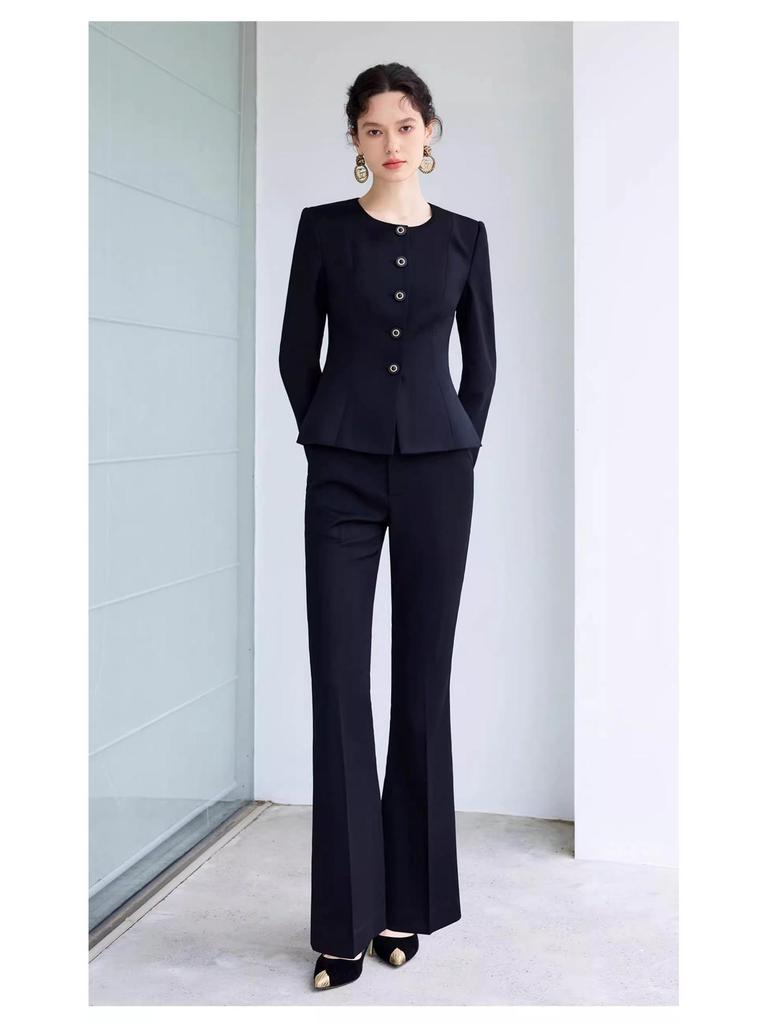 Women's Black Slim Fit Retro Workwear Suit: Spring & Autumn Professional OL Set
