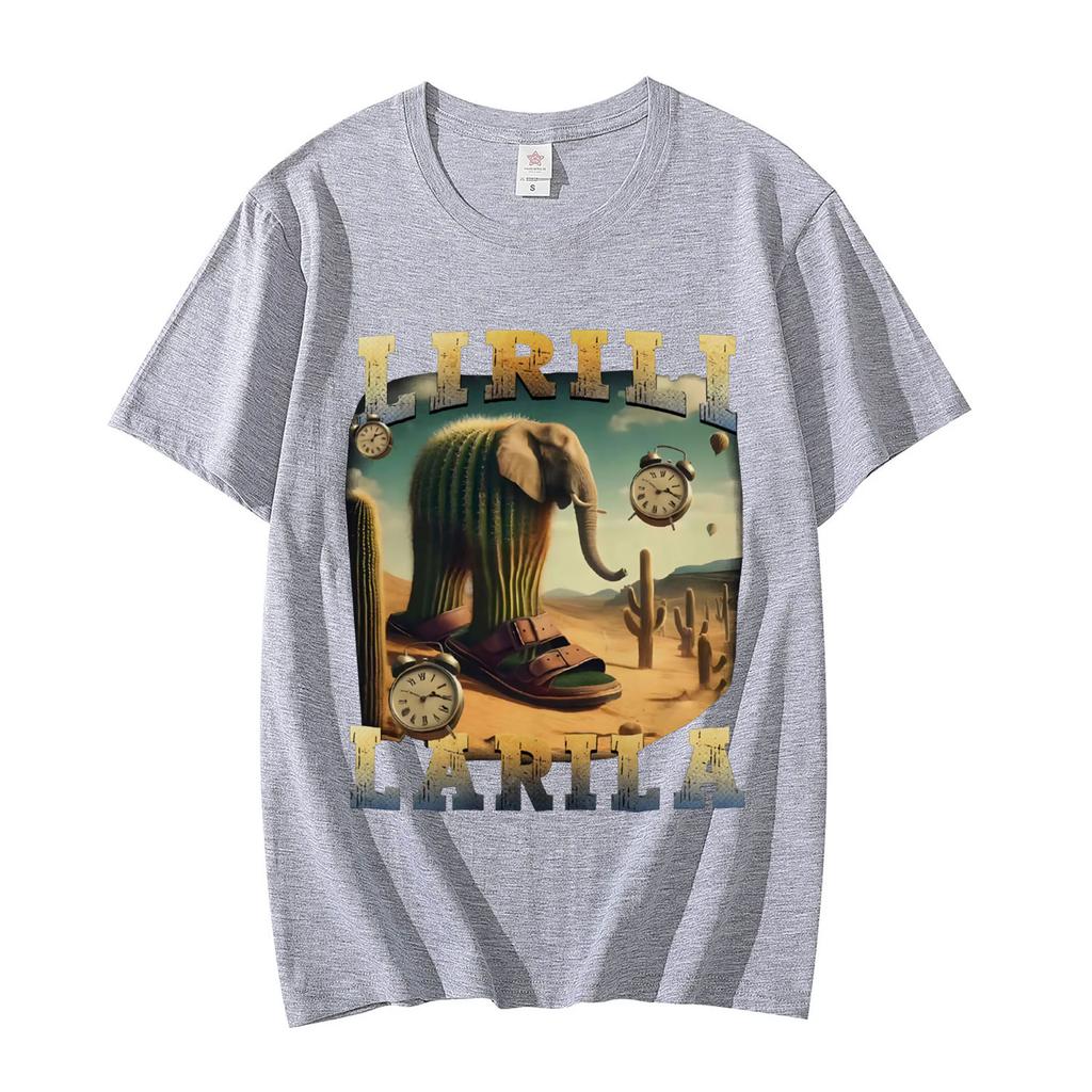 Lirili Larila Funny Italian Brainrot Meme Tshirt High Street Fashion Trend Short Sleeve T Shirt Unisex Casual Cotton Tshirts