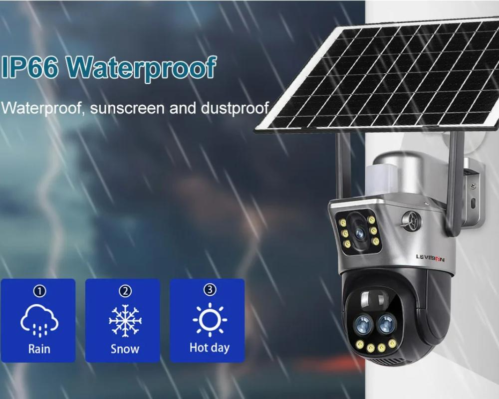 LS VISION Dual Screen WIFI Or 4G SIM Solar Camera 10X Zoom Outdoor Cameras With Light Alarm Auto Tracking PTZ CCTV Cameras IP66