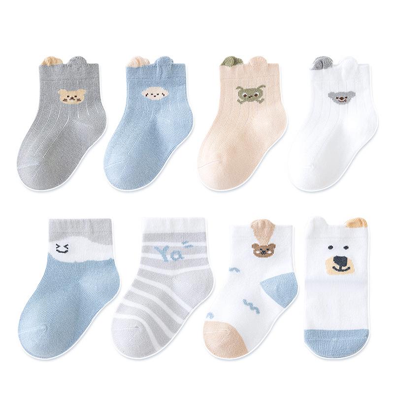 

4Pairs Baby Socks Cute Cartoon Bear Infant Boy Girl Cotton Socks Spring Autumn Toddler Kids Mid Tube Sock fit 0-6 months
