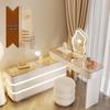 Vanity Cabinet: Cream-Style Drawer, Integrated Luxury Ambient Light, Modern Minimalist Retractable Makeup Table.