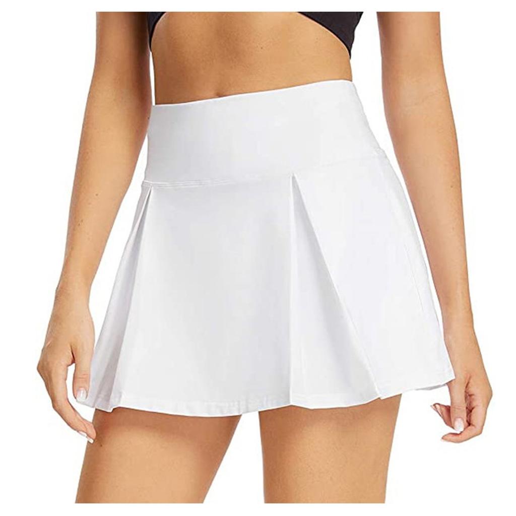 Women's Solid Color Bodybuilding Yoga Pleats Motion Short Skirt Pants