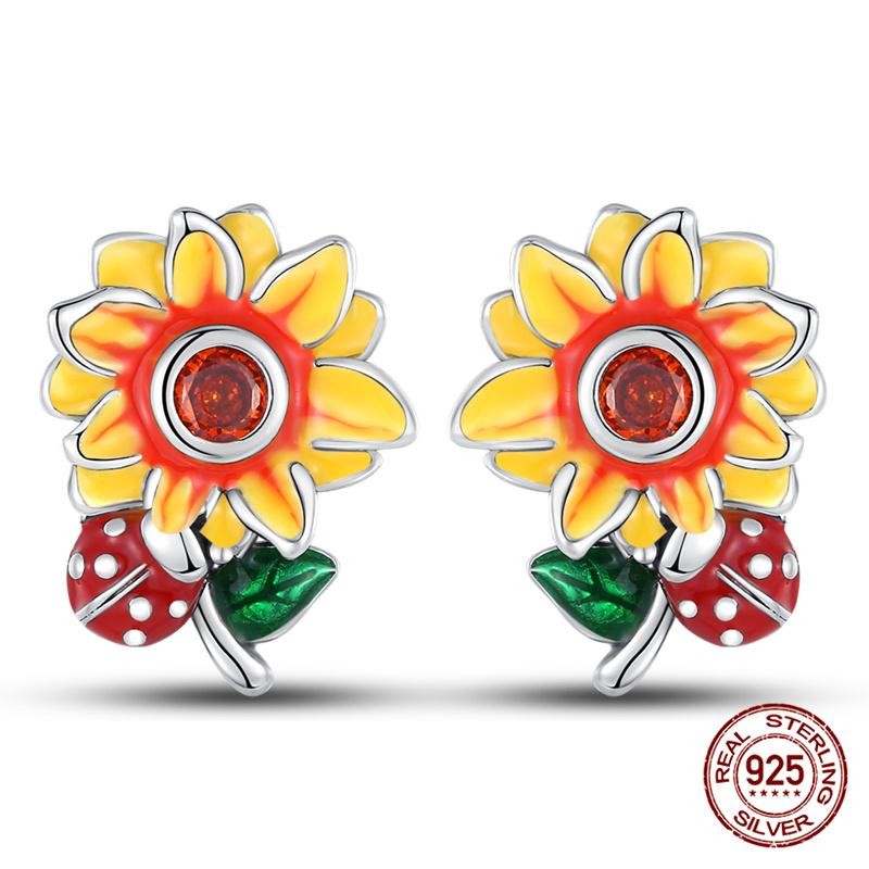 Original 100% S925 Silver Sunflower K Gold Pendant Earrings Iris Earrings Ladies Birthday Anniversary Gift