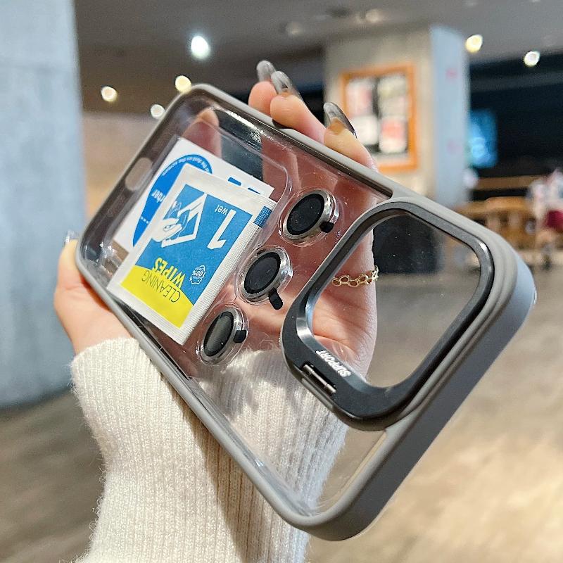 Transparent Bumper Shockproof Case For Apple iPhone 15 14 13 12 11 Pro Max 15 Plus Metal Camera Protection Ring Lens Stand Cover