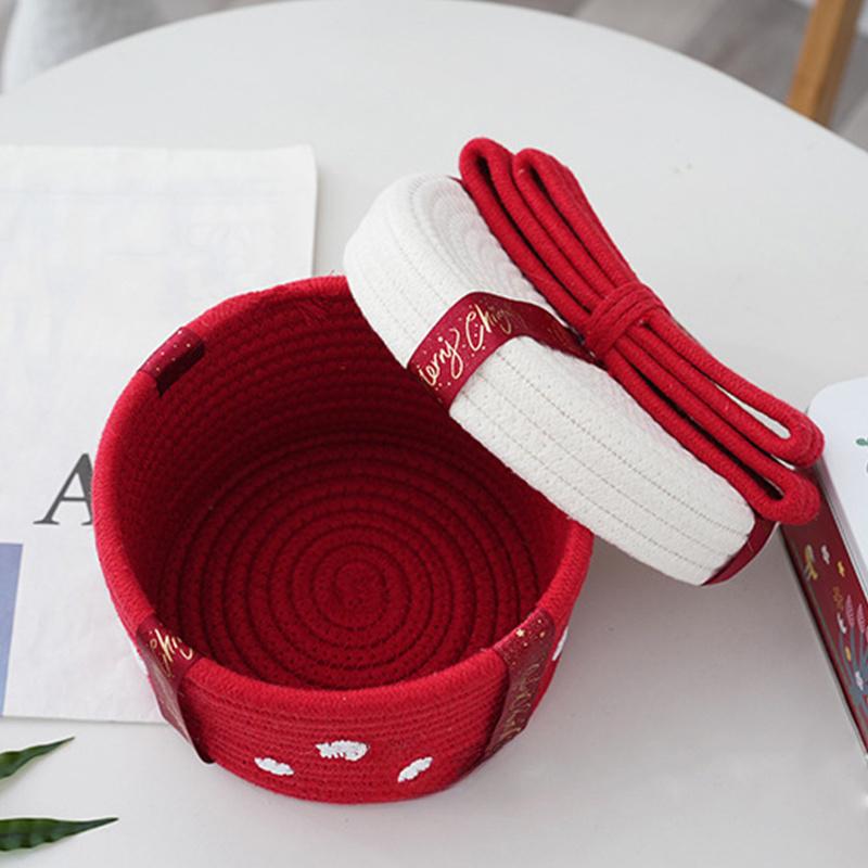 Christmas Decoration Storage Basket With Dust Cover Holiday Gift Box Cotton Rope Woven Snacks Small Gift Storage Basket