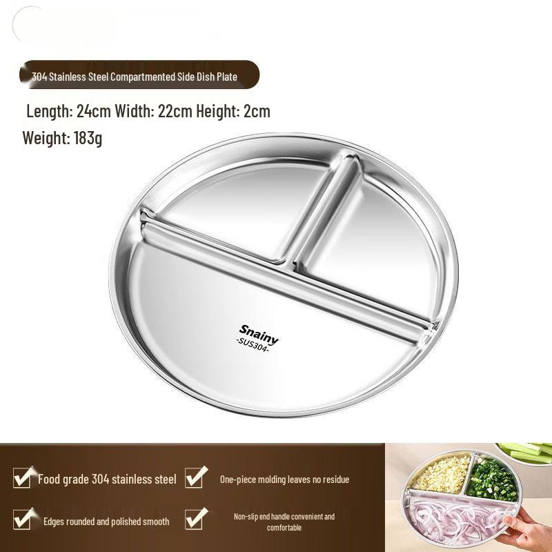 ZISIZ Round 3-Compartment 304 Stainless Steel Diet Plate