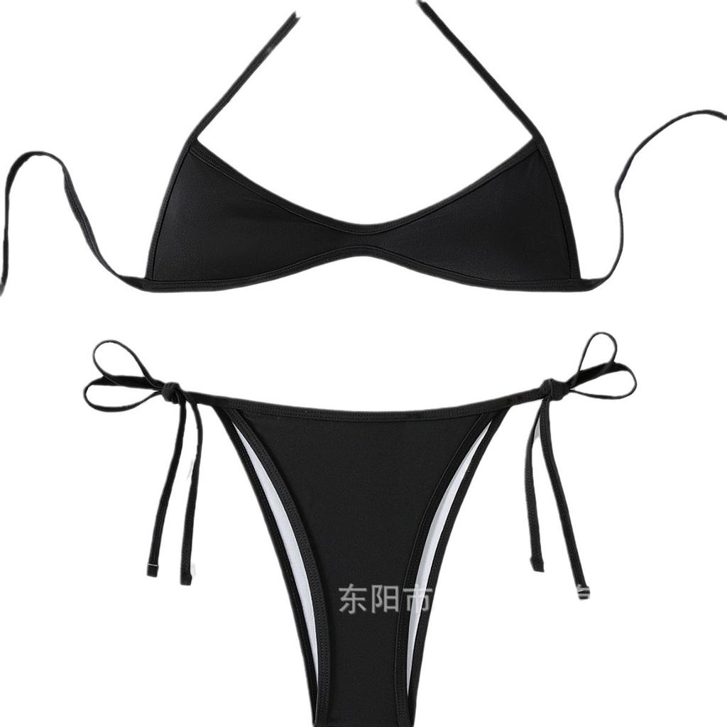 European And American New Bikini Split Solid Color Swimsuit Thong Sexy Split Swimsuit