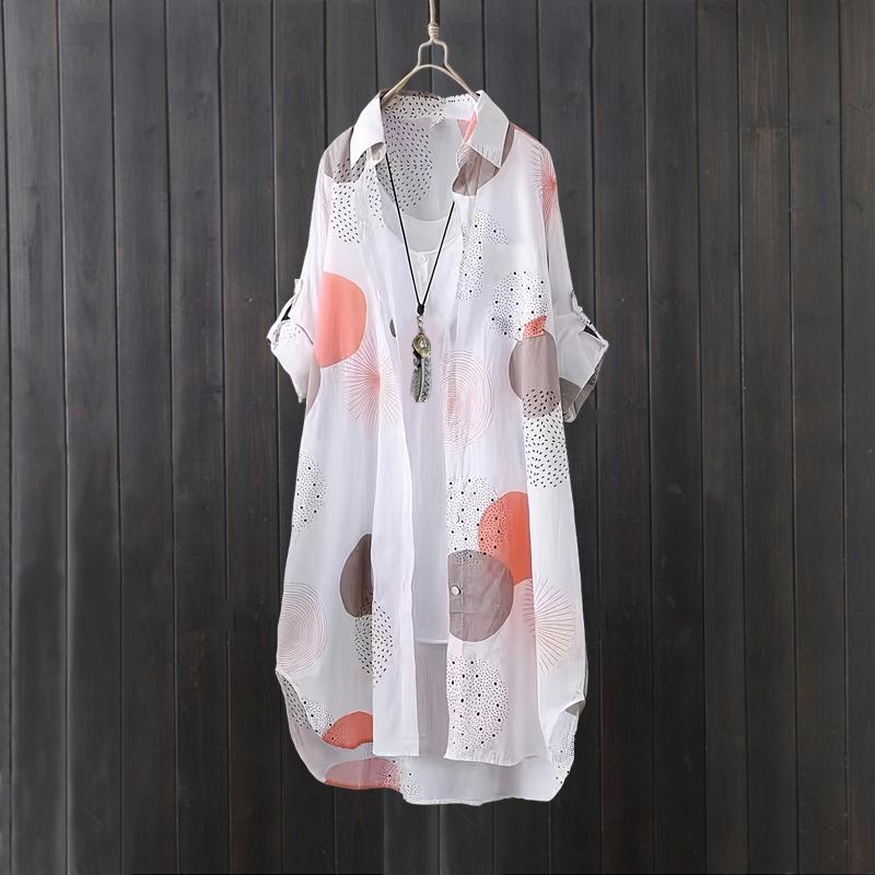 Women's Shirt Casual Thin Open Stitch Mid Length Summer Thin Coat Loose Plus Size Sun Protection Long Sleeve Printed Blouse