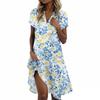 Ladies Casual Fashion Stand Collar Floral Print Short Sleeve Dress