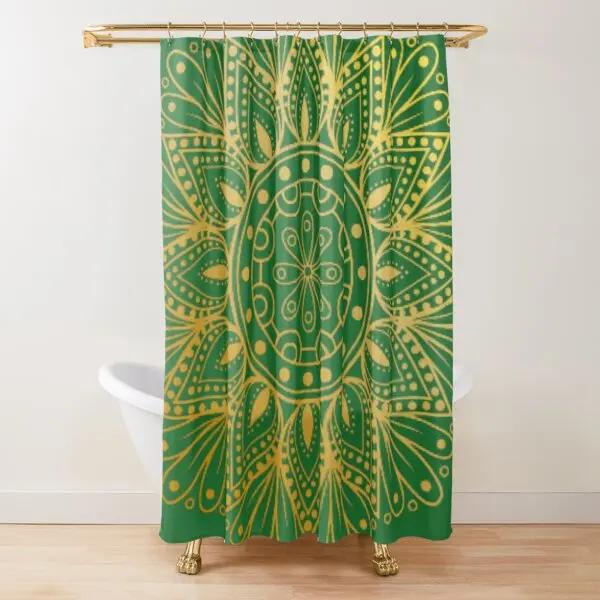 Tenda Doccia Vetro Colorato Zaffiro Giada Mandale Fiore di Mandala Linee Esposizione Opere d'Arte Tessuto Tende da Bagno con 12 Ganci