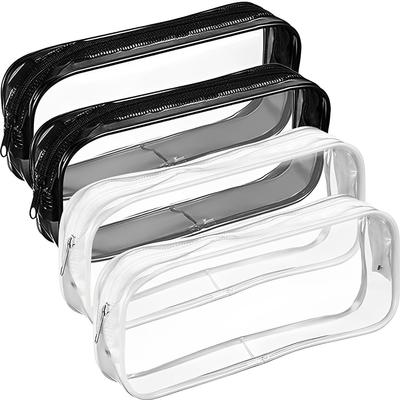 4 PCS Clear PVC Pencil Case School Exam Make Up Bag Travel Zip Pouch Zippered Clear Bag