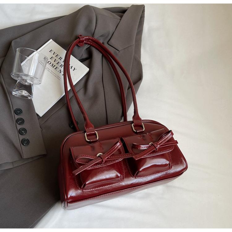 Solid Sewing Thread Fashion Glossy PU Shoulder Bags Fashion Versatile Hand Bags   Bags for Women Bolsas Femininas