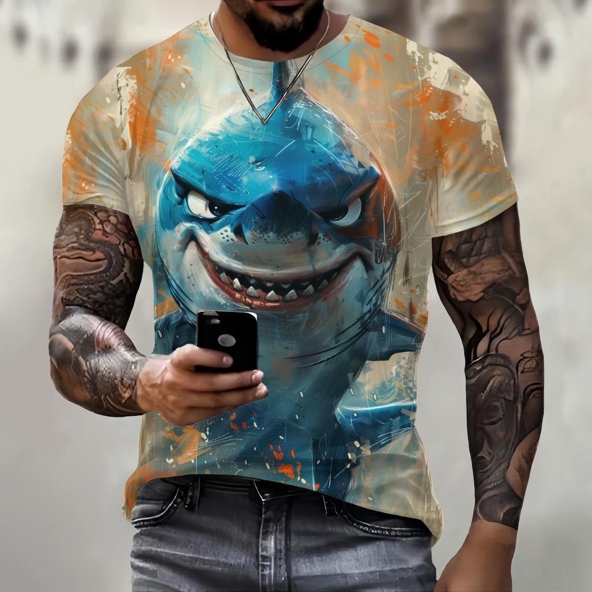 

Забавная футболка с 3D принтом акулы для мужчин, уличная трендовая одежда в стиле хип-хоп, повседневная футболка с круглым вырезом и коротким рукавом, модные свободные летние топы 5XL