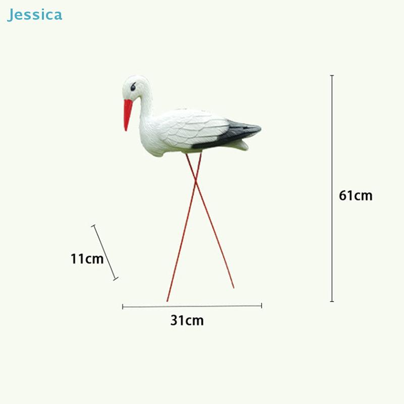 White Crane Garden Sculpture With Stake - Outdoor Decorative Bird Statue For Patio Lawn Pond