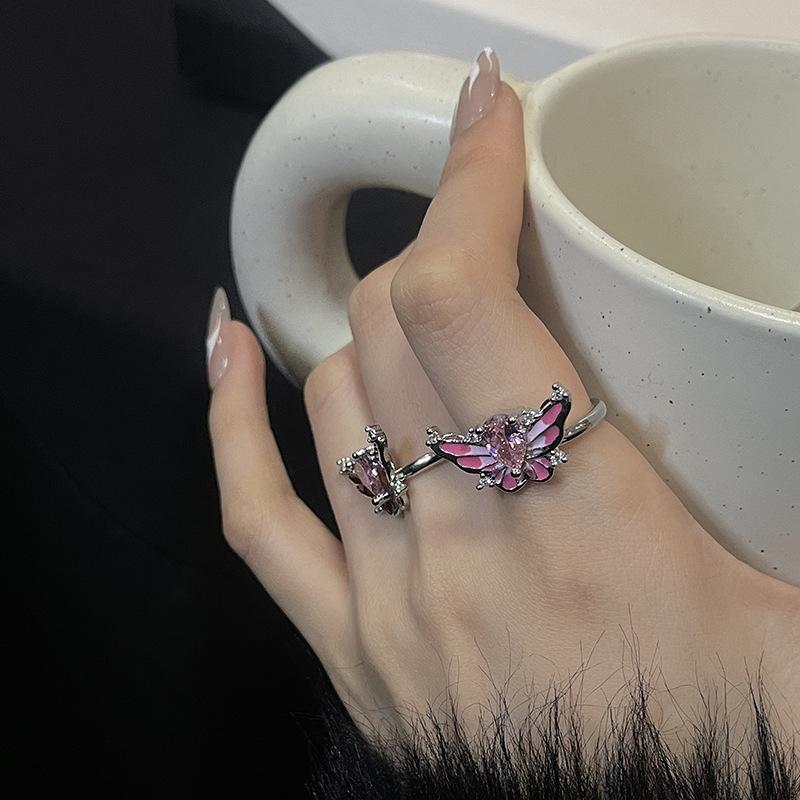 New Product Liquid Epoxy Butterfly Sweet Cool Wind Ring Light Luxury Niche Design Personality Is High Sense Ring Woman