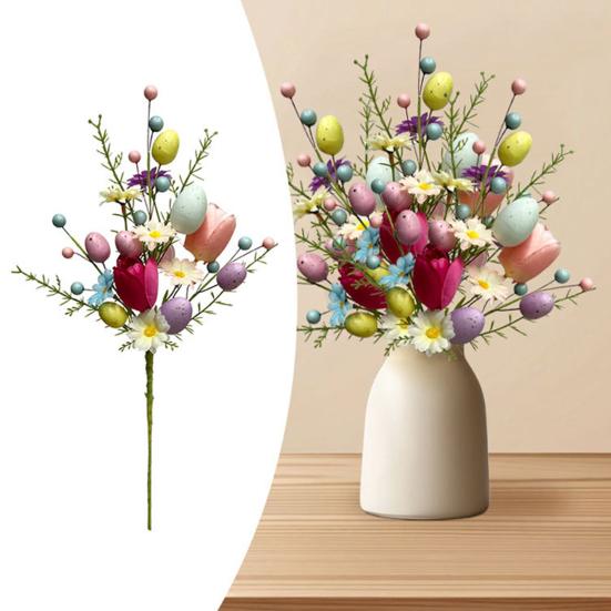 Easter Egg Stem Spring Floral Berry Picks Artificial Twig Branches with Pastel Eggs Berries