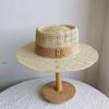 Silver Straw Hat Pearl Chain  Hat Diy Flat Top Sun Hat New Korean Elastic Ribbon Hat Beach Hat Candy Color Sun Hat  Sombreros Pa