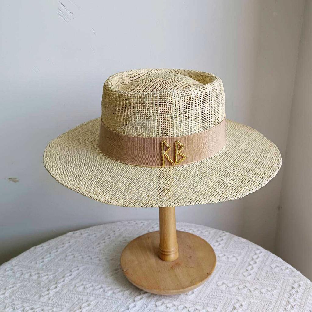 Silver Straw Hat Pearl Chain Hat Diy Flat Top Sun Hat New Korean Elastic Ribbon Hat Beach Hat Candy Color Sun Hat Sombreros Pa
