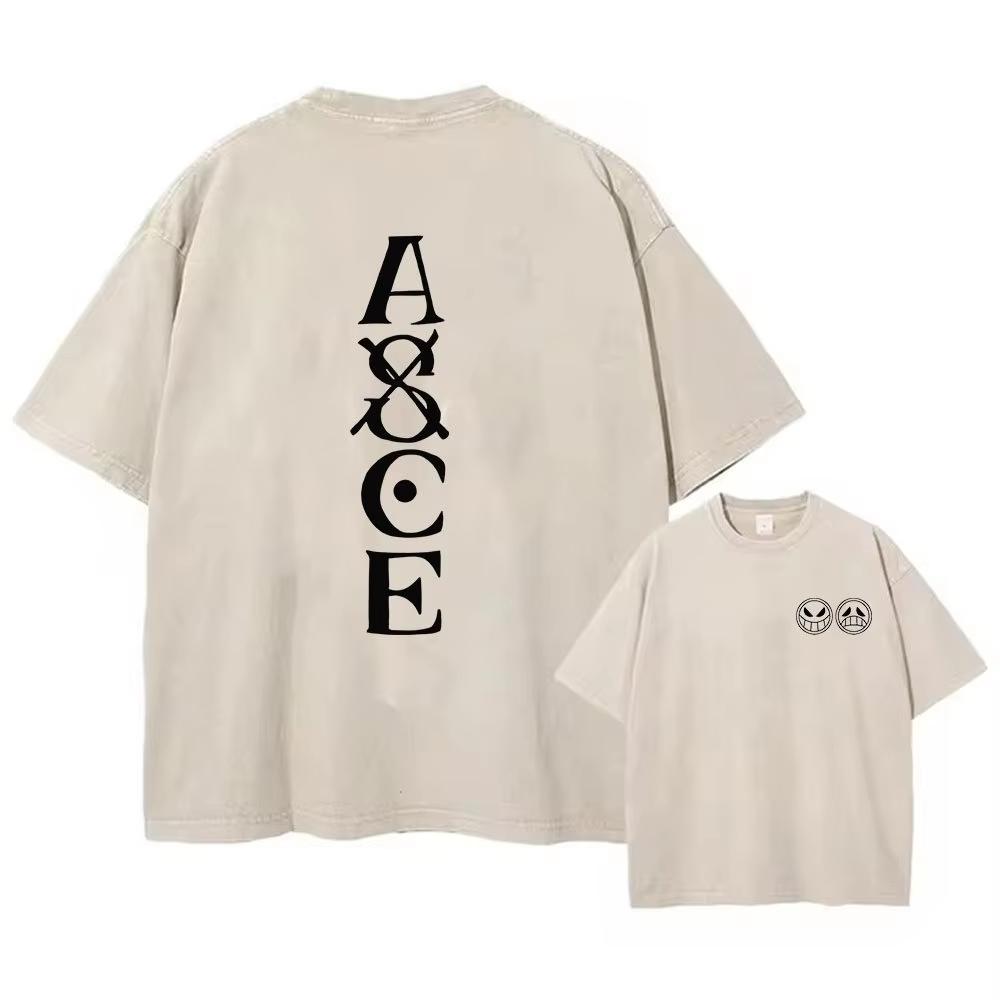 T-shirt One Piece, Anime Lavato in Stile Giapponese, Streetwear Largo, Top Nero