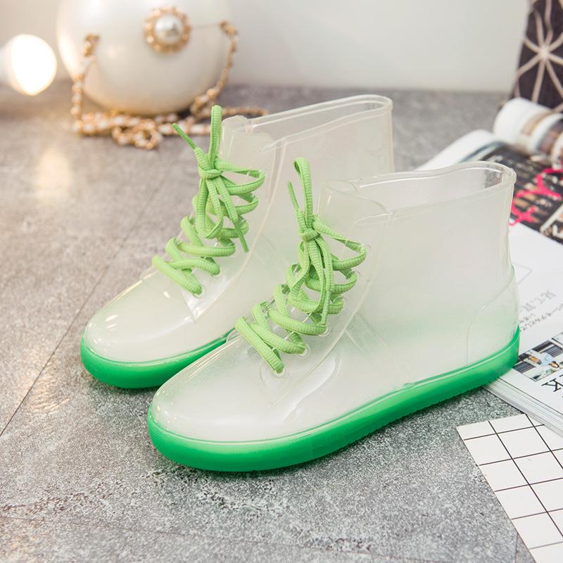 Fashion Candy Color Ankle Boots Fashion Rain Boots Women's Flat Rain Shoes Clear Rainboots Waterproof Shoes Rubber Zapatos De Mujer