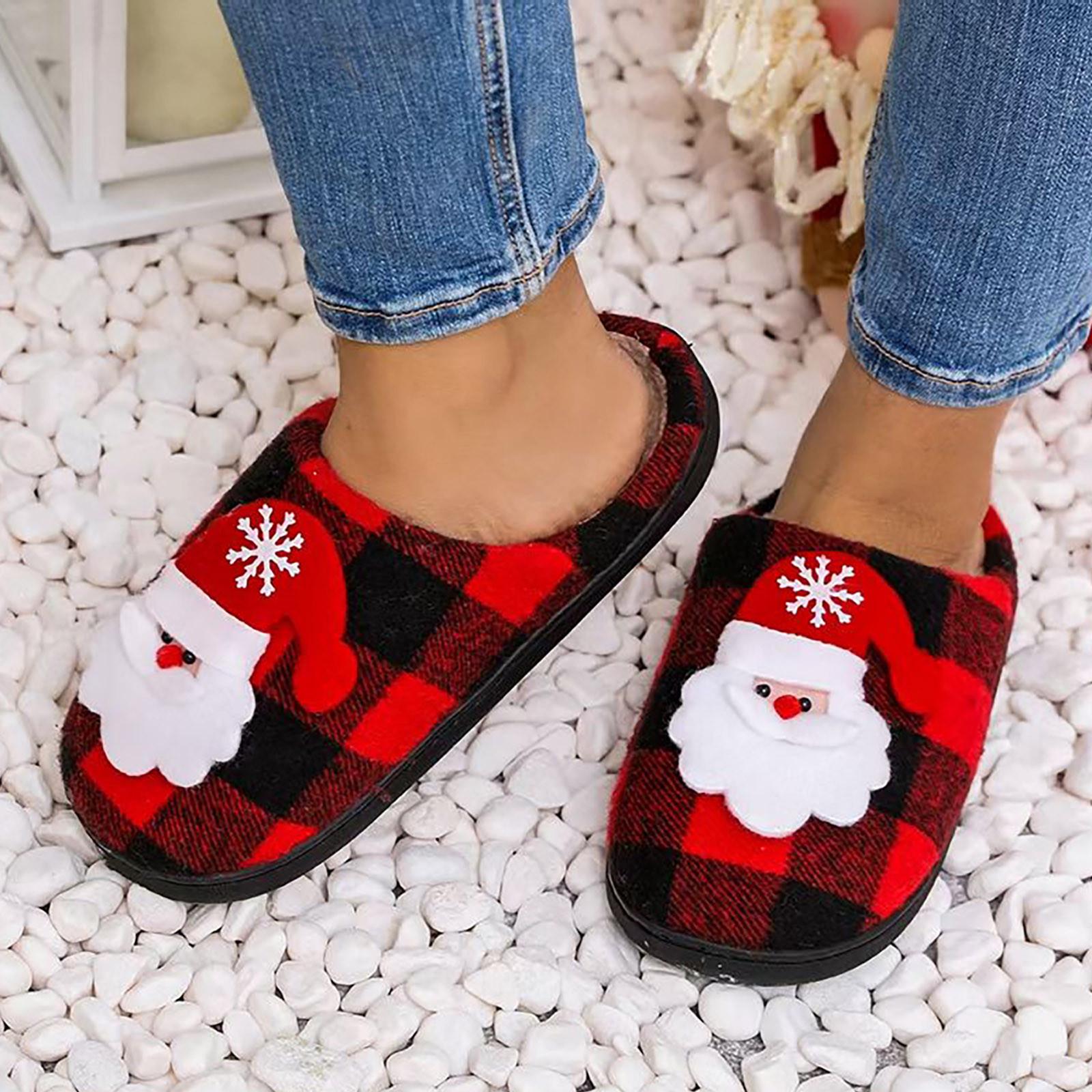 

Christmas Cotton Slippers Winter Warm Couples Thick Sole Soft Sole Shoes Thickened Slip Slippers Moccasins Slippers for Women 39 червоний