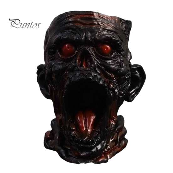 Niche Gothic Art Piece Skull Pen Holder, Realistic Zombie Head Makeup Brush Organizer, Large Capacity Desktop Stable Resin Cup Storage Container, Desk