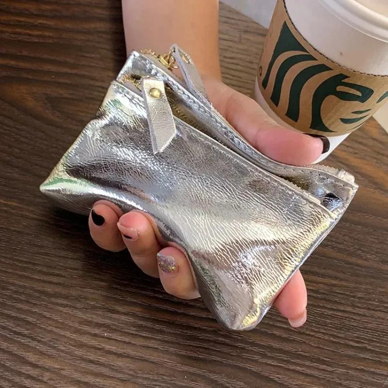 Kuskinn Ekte Lær Lommebok Dame Myntpung Pengepose Klemme Sølv Mote Dame Lommebok Kredittkortholder Liten Dame Glidelåsposer Pose