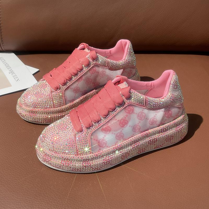 Fashion Luxury Crystal Women Casual Shoes Fashion Platform Microfiber Mesh Sports Shoes Bling Skateboarding Shoes Zapatillas De Mujer