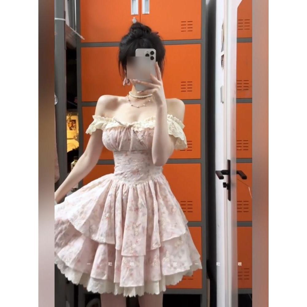 Sweet Spice Girl Gentle Wind Floral Dress Women's Summer Beauty Small Princess Cake Dress Waist Fluffy Dress