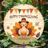 Cute Happy Thanksgiving Pilgrim Turkey Round Metal Sign D Flat Printed Fall Leaves  Pie Art Tin Plaque Whimsical Autumn Holi