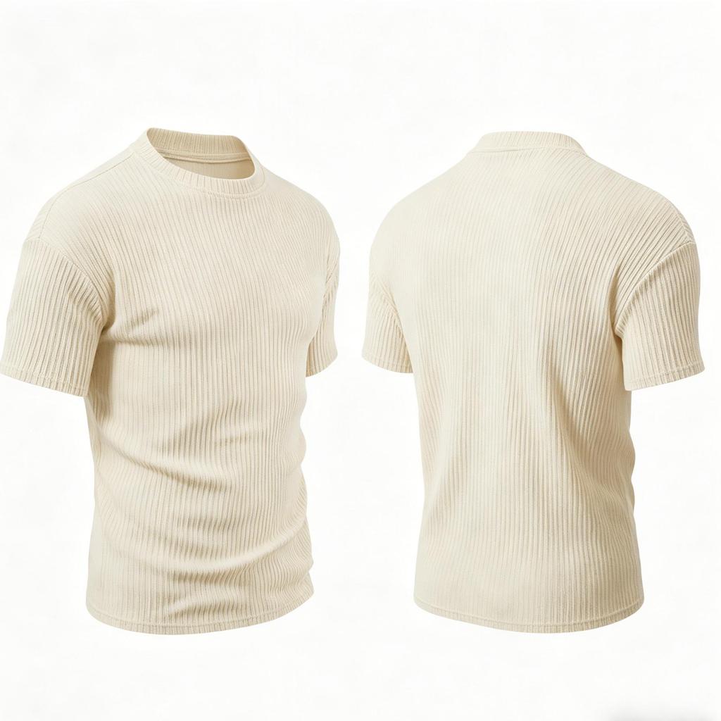 Herren geripptes strukturiertes Slim Fit Kurzarm! Amerikanisches Retro Stretch Rundhals-T-Shirt, Mehrfarbiges Basic Unterhemd / Inneres Oberteil