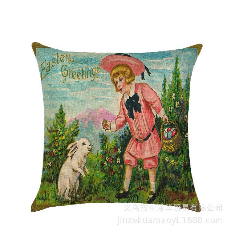 Watercolor Bunny Egg Easter Pillow Cover Nordic Office Sofa Polyester Cushion Cover Home Furnishings