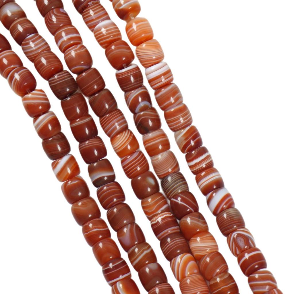Přírodní pruhované červené achátové korálky ve tvaru válečku pro DIY buddhistické náramky Vajra Bodhi
