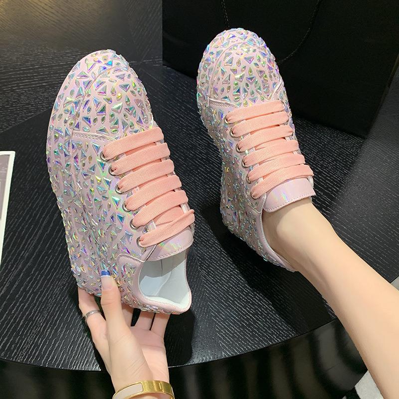 McQueen board shoes full of diamonds little white shoes women show thin rhinestones fried street leisure sports dad shoes women