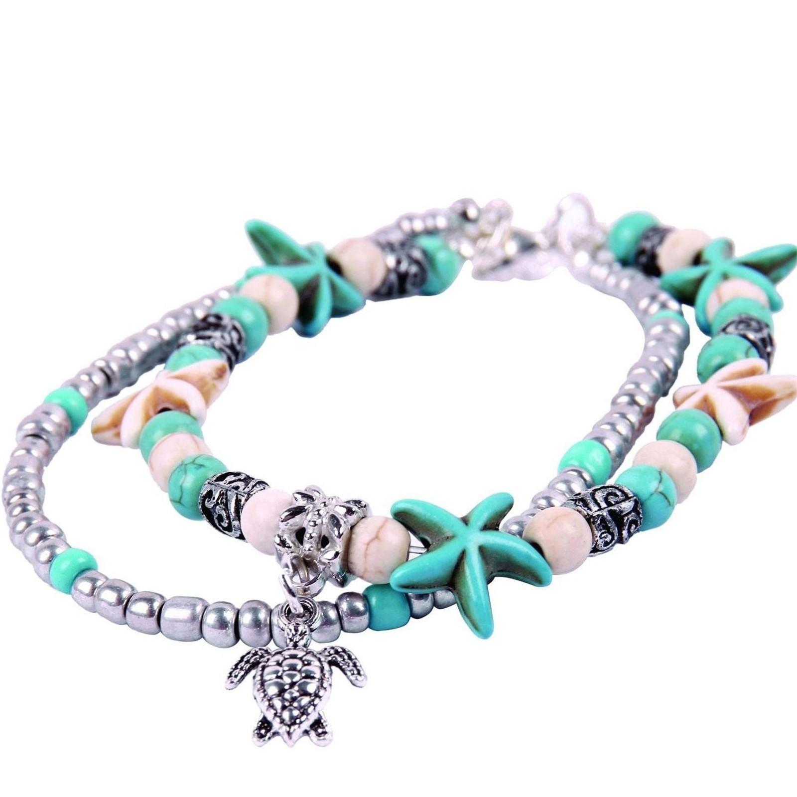 

Черепаха браслет для женщин, бохо двухслойный браслет на щиколотку мода босиком пляж ноги цепь ювелирные изделия подарки One Size